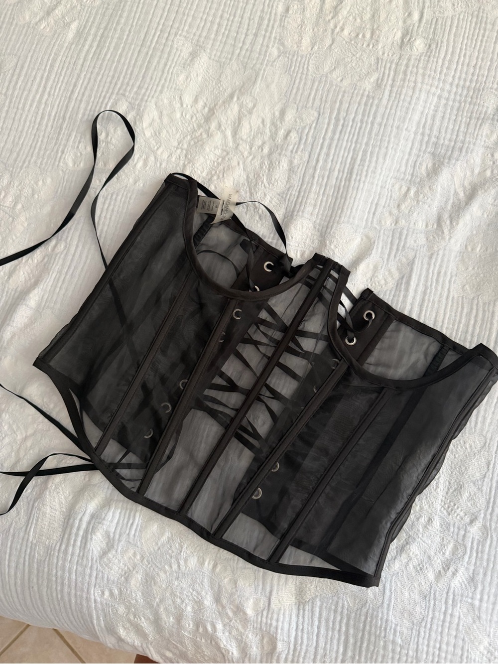 Underboob Black Sheer Lace-Up Corset Top